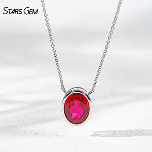 StarsGem Collar con Colgante de Oro Sólido de 10K con Esmeralda Colombiana, Zafiro y Rubí Creados en Laboratorio, Corte Ovalado, Engaste de Bisel - Product Image 2