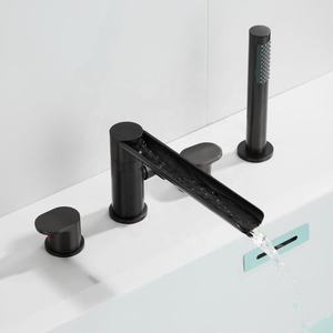 Grifo de Bañera Romano <span class=keywords><strong>con</strong></span> Cascada, Grifo de Bañera de 2 Manijas para Montar en la Cubierta, Grifos de Baño de Latón de 4 Orificios <span class=keywords><strong>con</strong></span> Ducha de Mano - Product Image 6