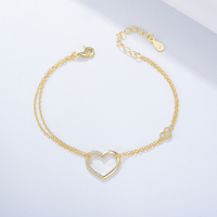 Pulsera de Plata de Ley 925 de Moda, con Doble Corazón, Regalo de Lujo para el Día de la Madre