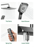 Système de robinetterie de bain thermostatique intelligent à affichage LED moderne, touches de piano, jet de pluie doux