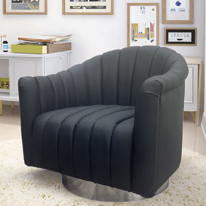 काले चमड़े के स्टेनलेस स्टील चांदी बेस टिकाऊ घूर्णन कुर्सी आधुनिक लक्जरी लिविंग रूम स्विचकवेंट अपार्टमेंट - Product Image 6