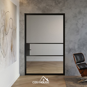 <span class=keywords><strong>Porte</strong></span> intérieure à double vitrage de style <span class=keywords><strong>vintage</strong></span> avec cadre en grille noire, <span class=keywords><strong>porte</strong></span> française en verre trempé transparent pour la maison et le bureau - Product Image 4