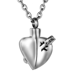 Acier inoxydable flèche de Cupidon visant <span class=keywords><strong>coeur</strong></span> pendentif personnalisé collier cendres souvenir mémorial médaillon animal urne bijoux urnes crémation - Product Image 1