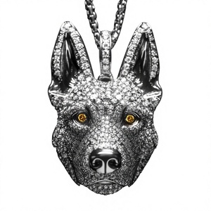 Cadenas Hip Hop con Colgante de Cara de Perro Alsaciano y Eslabones Cubanos Iced Out, Diamantes Cultivados en Laboratorio Plateados, Conjuntos de Joyería Unisex, Regalo, EE. UU. - Product Image 1