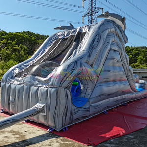 Equipo de Juegos Infantiles para Exteriores, Tobogán Acuático Inflable con Diseño de Delfín en Mármol Gris - Product Image 4