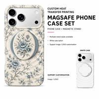 Étui de téléphone magnétique à motif floral vintage avec support ovale amovible et plaque arrière en TPU PC à transfert thermique