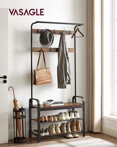 Home Wooden Hanging Rack for Entryway and Living Room <b>Shoe</b> and Clothes Storage Shelf - Product Image 5