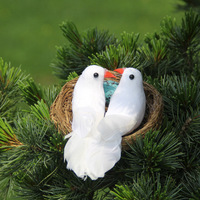 Colombe de la Paix Artificielle pour Décoration de Mariage, Colombe Blanche en Mousse et Plumes, Nid d'Oiseaux, Verdure Style Forêt