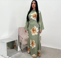 Gaun Abaya Maxi Lengan Lonceng Motif Bunga Hitam dengan Siluet A-Line yang Mengembang untuk Wanita Muslim yang Sopan, Pakaian Kasual Sehari-hari