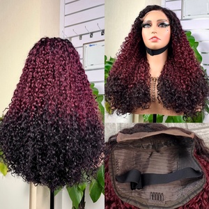 Super Double Drawn <b>Pixie</b> Curl <b>Wig</b> 100% Human Hair 5x5 Closure Wine Color <b>Pixie</b> Glueless <b>Wig</b> - Product Image 2