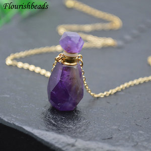 Collar difusor de Aroma facetado de piedras preciosas naturales con <span class=keywords><strong>Mini</strong></span> botella de Perfume Cadena de eslabones colgantes de piedra para aniversario - Product Image 3