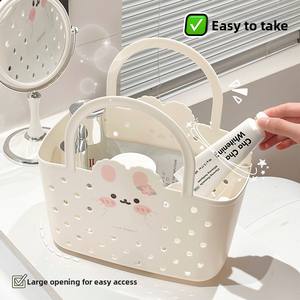 <b>Small</b> Plastic Bathing <b>Basket</b> with Drainage for Student Dormitory Toiletries Storage Hollowed Out Shower <b>Basket</b> - Product Image 3