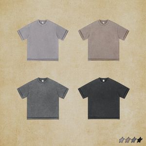 T-shirt en coton 100% tricoté délavé à l'acide, style décontracté à col montant surdimensionné, motif de lettres, respirant, en soie - Product Image 3