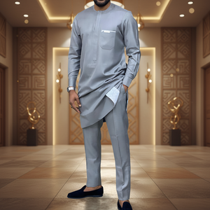 PROMISTAR <span class=keywords><strong>Traje</strong></span> Festivo <span class=keywords><strong>de</strong></span> Estilo Étnico Africano <span class=keywords><strong>para</strong></span> <span class=keywords><strong>Boda</strong></span> <span class=keywords><strong>de</strong></span> <span class=keywords><strong>Hombre</strong></span>, Conjunto <span class=keywords><strong>de</strong></span> 2 Piezas en <span class=keywords><strong>Color</strong></span> Sólido con Botonadura Sencilla y Manga Larga - Product Image 5