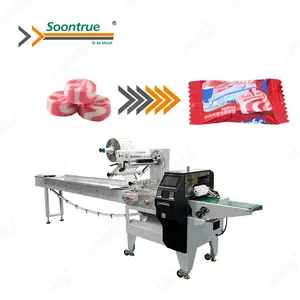 Servomoteur entièrement automatique, petite machine d'emballage d'oreillers à flux alimentaire de bonbons en gelée dure, prix