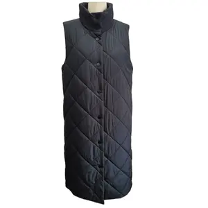 Women's Padded Long Vest Casual Woven Polyester Waterproof Diamond Quilt Width 6.75" & Quilting with Polyester Lining and Snaps