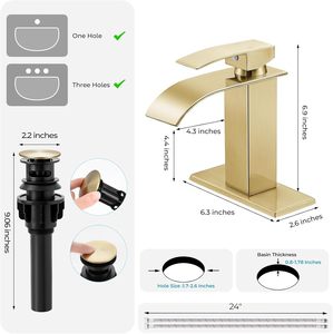 RNDIOZD Eco-Friendly Brushed Gold Waterfall Bathroom <strong>Faucet</strong> 2PCS Single Handle 1&amp;3 Hole RV Vanity Mixer Tap with Pop-Up Drain - Product Image 5