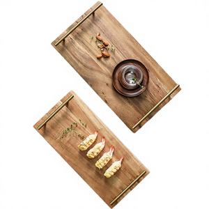 Wholesale Luxury Nordic Minimalist Acacia Wooden Rectangle <b>Serving</b> <b>Tray</b> with Stainless Steel Handles for <b>Party</b> - Product Image 4