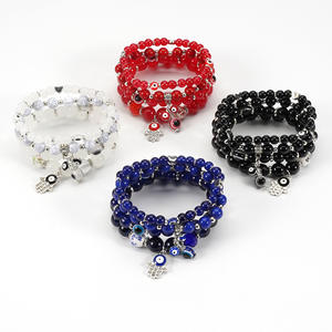 Pulseras de Cuentas de Moda, Multicapa, Elásticas, de Vidrio y Cerámica, con Amuleto Hamsa, Joyería Unisex, Regalo, Hecho en China - Product Image 2