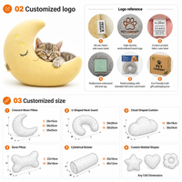 Coussin en peluche pour chat en forme de croissant avec broderie de fruits, lit de repos confortable pour usage domestique en intérieur