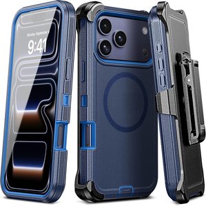 Coque de protection robuste 3 couches Defender Armor pour <span class=keywords><strong>iPhone</strong></span> 17 <span class=keywords><strong>Pro</strong></span> Max 16 15 14 avec charge magnétique sans fil et clip <span class=keywords><strong>ceinture</strong></span> antichoc - Product Image 6