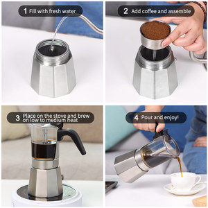 Caffettiera Moka Italiana Moderna in Acciaio Inox e Vetro Borosilicato con Manico in Nylon - Product Image 6