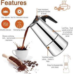 <span class=keywords><strong>Cafetière</strong></span> à expresso <span class=keywords><strong>italienne</strong></span> moderne de 2/4/6/<span class=keywords><strong>9</strong></span> <span class=keywords><strong>tasses</strong></span> en acier inoxydable 304 pour hôtels - Product Image 2