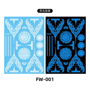 Henna Blue Fluorescent Light Temporary Waterproof Paper Tattoo <strong>Stickers</strong> Sexy Indian Neon Tattoos for Body Face Fashionable - Product Image 1