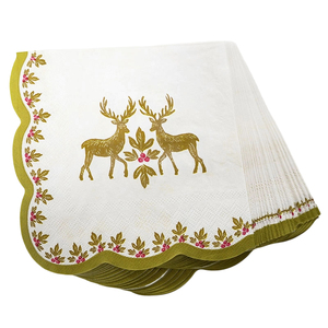 Serviettes jetables 3 plis à bord festonné motif rennes et baies de houx dorées pour fêtes de Noël et du <span class=keywords><strong>Nouvel</strong></span> <span class=keywords><strong>An</strong></span> – Serviettes de table personnalisées - Product Image 5