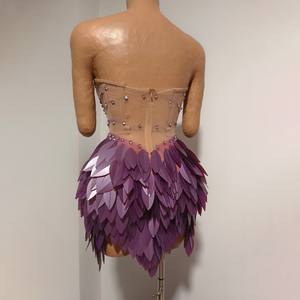 Robe <span class=keywords><strong>de</strong></span> scène sirène sans bretelles en plumes et strass violets pour femmes, idéale pour les drag queens - Vente en gros - Product Image 3