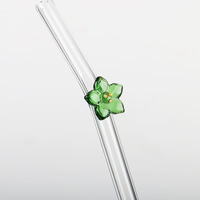 Paille en verre borosilicate transparente colorée réutilisable faite à la main Écologique Paille courbée avec fleur de cerisier pour accessoires de bar