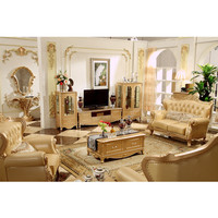 Meubles européens, luxe royal, bois massif, salon antique, villa, canapé en cuir véritable, ensemble Cama
