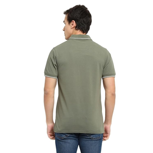 Men's Olive Green Short Sleeve Polo <b>Shirt</b> Solid Color Pique Knit Casual Wear With <b>Pocket</b> And Contrast Trim Polo <b>Shirts</b> - Product Image 3
