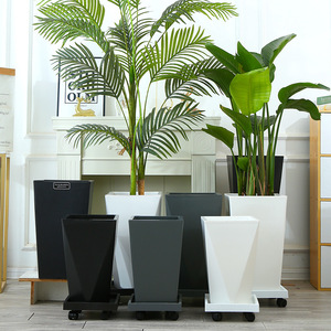 Pot de fleurs <span class=keywords><strong>rectangulaire</strong></span> extra-large en résine respirante de style nordique, créatif et minimaliste, avec plateau roulant pour salon - Product Image 4