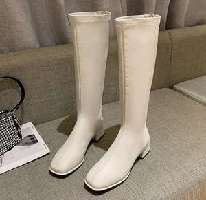 Autunno e inverno nuovi stivali lunghi in pelle con cerniera posteriore di grandi dimensioni stivali alti tacchi alti spessi tacchi bassi stivali da cavaliere per le donne - Product Image 6