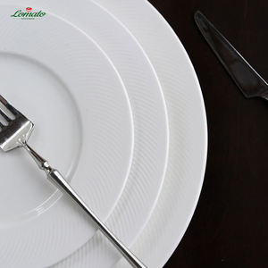 Plato de cerámica estilo europeo con textura de nervaduras diagonales, plato de porcelana para servir en restaurantes, hoteles, catering, para bistecs y ensaladas. - Product Image 2