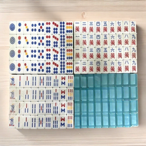 Tuiles de mahjong en acrylique 30x23x13mm, ensemble de divertissement portable pour échecs et cartes, couleur bleue - Product Image 2