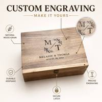 Boîte à souvenirs en bois avec logo personnalisé, boîte de rangement gravée au laser avec couvercle à charnières et fermoir sécurisé, boîte cadeau en bois pour anniversaire