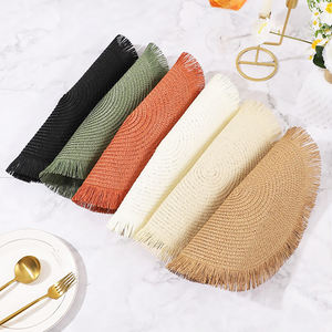 Meilleures ventes de sets de table décoratifs en papier tressé à bordure dentelle et pompons, résistants à la chaleur, anti-brûlure, couleur unie, écologiques - Product Image 6