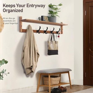 Wooden Wall Mounted Coat Rack With <b>Shelf</b> 5 <b>Hooks</b> Entryway Organizer For Living Room And Bathroom Storage - Product Image 1