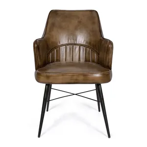 <span class=keywords><strong>Fauteuil</strong></span> de salle à manger industriel en similicuir <span class=keywords><strong>marron</strong></span> <span class=keywords><strong>foncé</strong></span> avec pieds en métal - Product Image 2