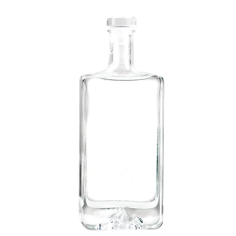 Custom Empty 500ml Super Flint Flat Square Liquor Bottle Glass Whisky Tequila Wine Bottle With Glass Cork