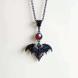 Collar con Colgante de Murciélago Negro y Cristal Rojo Gótico al por Mayor para Mujer, Joyería Satánica Pagana de Brujería para Fiesta de Halloween, Regalos - Product Image 1