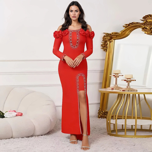Abito da sera elegante a manica lunga a manica lunga da donna abito da donna Fournisseur abito da festa formale <span class=keywords><strong>con</strong></span> <span class=keywords><strong>spacco</strong></span> Sexy e 3D floreale - Product Image 1