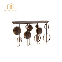 Table console extensible en acier inoxydable sur mesure, moderne et luxueuse, avec miroir pour salon et villa