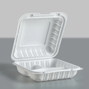 Caja de embalaje desechable de 9 pulgadas con tapa Caja de comida rápida con bisagras MFPP Fiambrera individual de tres compartimentos Grado alimenticio - Product Image 5