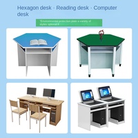 Bureau d'ordinateur hexagonal en métal moderne à six faces pour étudiants Combinaison de coutures de couleurs pour la lecture et le calcul