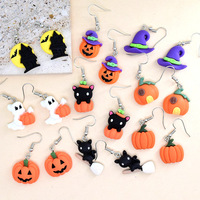 Pendientes de Resina con Diseño de Calabaza y Fantasma de la Serie Halloween, Pendientes de Gancho con Orejas de Gato de Dibujos Animados, Joyería de Personalidad, AliExpress {Pendientes para Mujer}