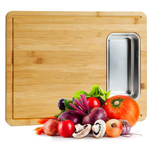 Planche à découper en bambou rectangulaire avec récipient en acier inoxydable et pieds antidérapants pour une utilisation en cuisine - Product Image 1