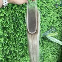 Extensiones de Cabello Humano Liso Rubio Ceniza Ombre con Cierre de Encaje, Topper de Cabello con Encaje Suizo HD Transparente, Postizo Natural Invisible para Mujer